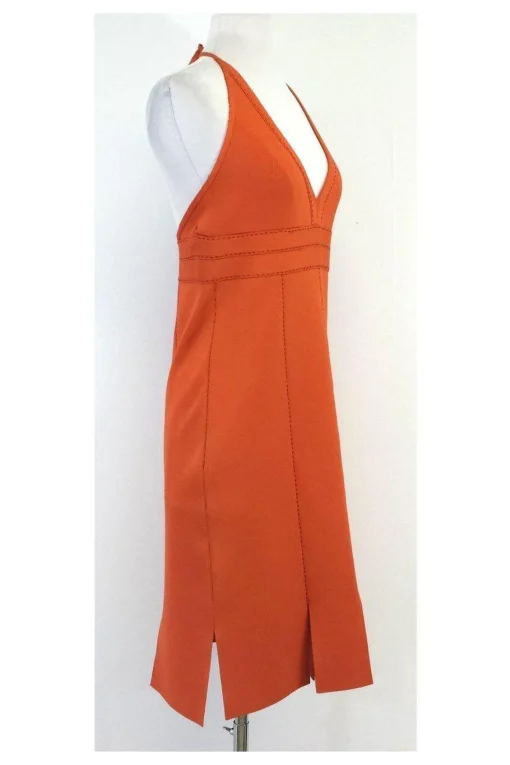 Herve Leger - Orange & Brown Embroidered Halter Dress Sz L