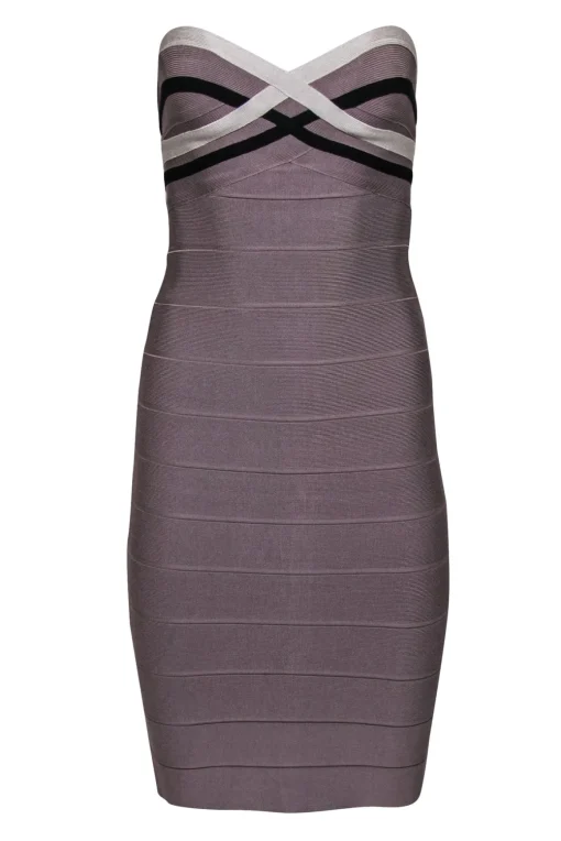 Herve Leger - Taupe Strapless Bandage Midi Dress Sz S