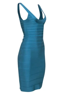 Herve Leger - Teal Bandage Sleeveless Knee Length Dress Sz S