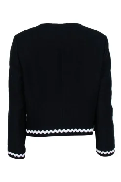 Hobbs - Black Woven Cropped Jacket w/ Wavy Trim Sz 12