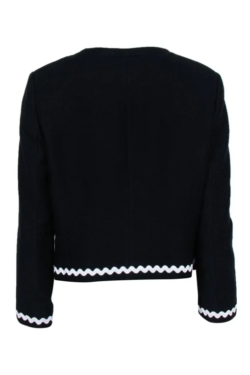 Hobbs - Black Woven Cropped Jacket w/ Wavy Trim Sz 12