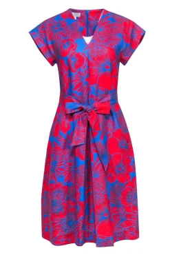 Hobbs - Red & Blue Print Sleeveless Dress Sz 6