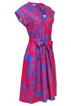 Hobbs - Red & Blue Print Sleeveless Dress Sz 6
