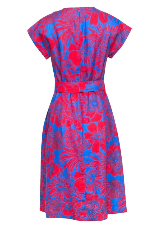 Hobbs - Red & Blue Print Sleeveless Dress Sz 6