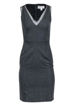 Hugo Boss - Charcoal Grey Sheath Dress w/ Black Mesh Accent Sz 0