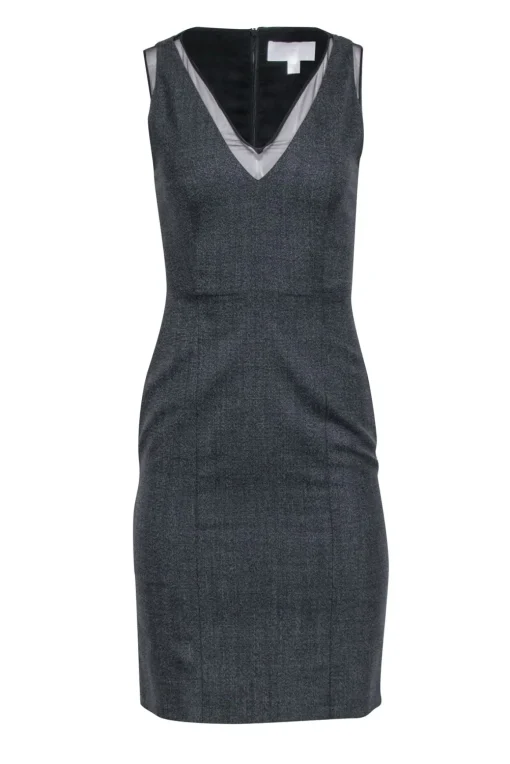 Hugo Boss - Charcoal Grey Sheath Dress w/ Black Mesh Accent Sz 0