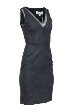 Hugo Boss - Charcoal Grey Sheath Dress w/ Black Mesh Accent Sz 0