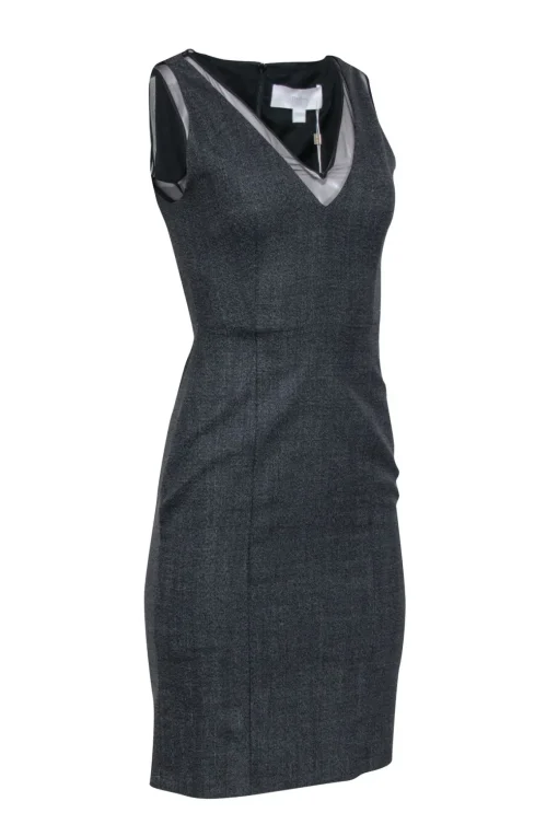 Hugo Boss - Charcoal Grey Sheath Dress w/ Black Mesh Accent Sz 0