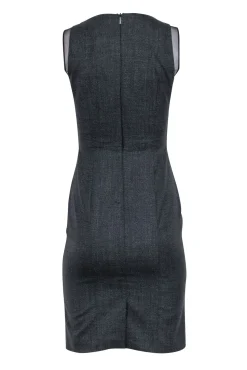 Hugo Boss - Charcoal Grey Sheath Dress w/ Black Mesh Accent Sz 0