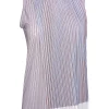 Hugo Boss - Light Lilac, Blue, & Tan Striped Sleeveless Blouse w/ Plisse Overlay Sz S