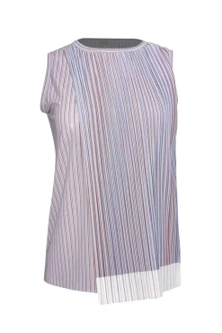 Hugo Boss - Light Lilac, Blue, & Tan Striped Sleeveless Blouse w/ Plisse Overlay Sz S