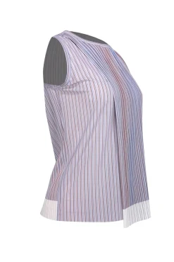 Hugo Boss - Light Lilac, Blue, & Tan Striped Sleeveless Blouse w/ Plisse Overlay Sz S