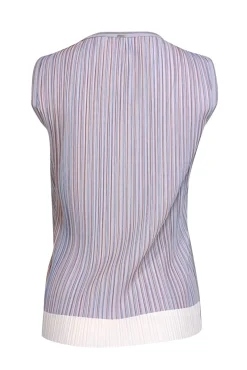 Hugo Boss - Light Lilac, Blue, & Tan Striped Sleeveless Blouse w/ Plisse Overlay Sz S