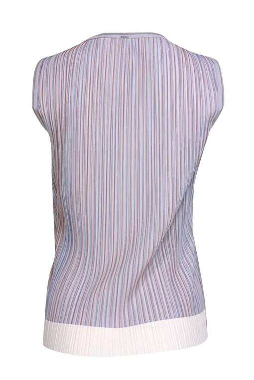 Hugo Boss - Light Lilac, Blue, & Tan Striped Sleeveless Blouse w/ Plisse Overlay Sz S