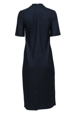 Hugo Boss - Navy & Blue Mock Neck Fitted Midi Dress Sz L