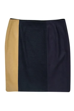 Hugo Boss - Tan, Black & Purple Wool Blend Pencil Skirt Sz 10
