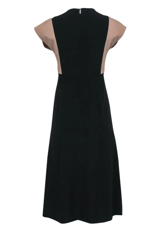 Hugo Boss - White, Beige, & Black Color Block "Debrany" Midi Dress Sz 2