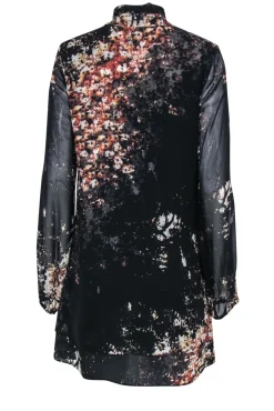 Intermix - Black & Brown Floral Print Silk Shift Dress w/ Necktie Sz M