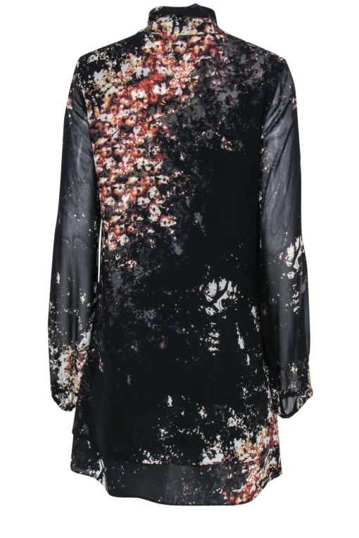 Intermix - Black & Brown Floral Print Silk Shift Dress w/ Necktie Sz M