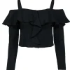 Intermix - Black Ruffled Off-the-Shoulder Blouse w/ Removable Straps Sz S