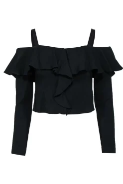 Intermix - Black Ruffled Off-the-Shoulder Blouse w/ Removable Straps Sz S
