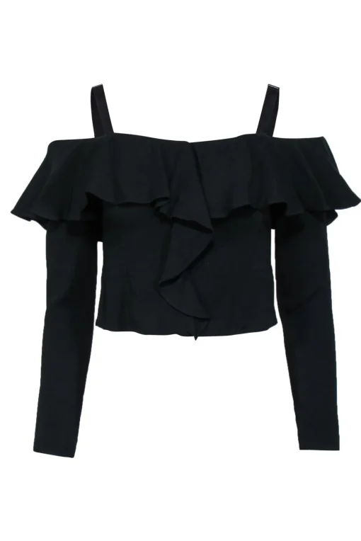 Intermix - Black Ruffled Off-the-Shoulder Blouse w/ Removable Straps Sz S
