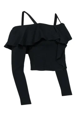 Intermix - Black Ruffled Off-the-Shoulder Blouse w/ Removable Straps Sz S