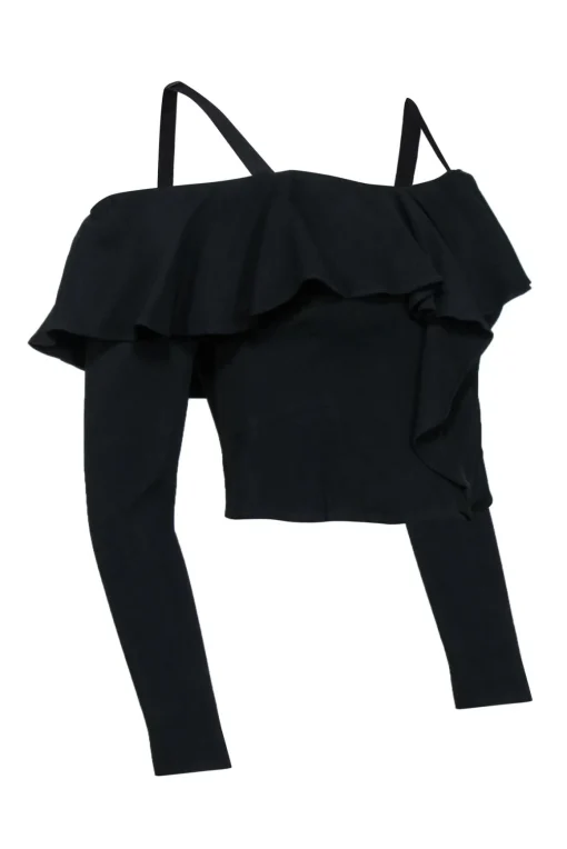 Intermix - Black Ruffled Off-the-Shoulder Blouse w/ Removable Straps Sz S