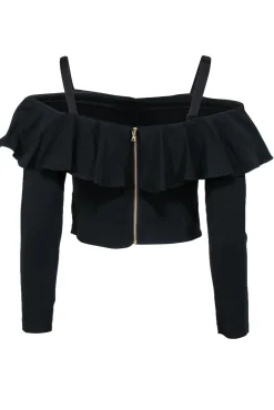 Intermix - Black Ruffled Off-the-Shoulder Blouse w/ Removable Straps Sz S