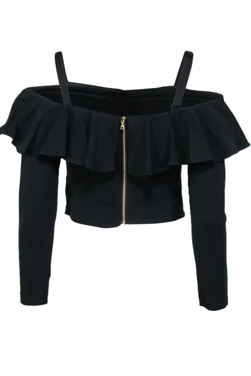 Intermix - Black Ruffled Off-the-Shoulder Blouse w/ Removable Straps Sz S