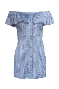 Intermix - Blue Striped Off-the-Shoulder Dress Sz P