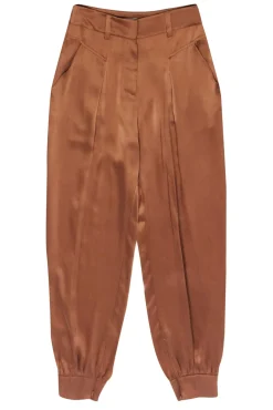 Intermix - Bronze Silk Satin Jogger-Style Pleated Trousers Sz 0