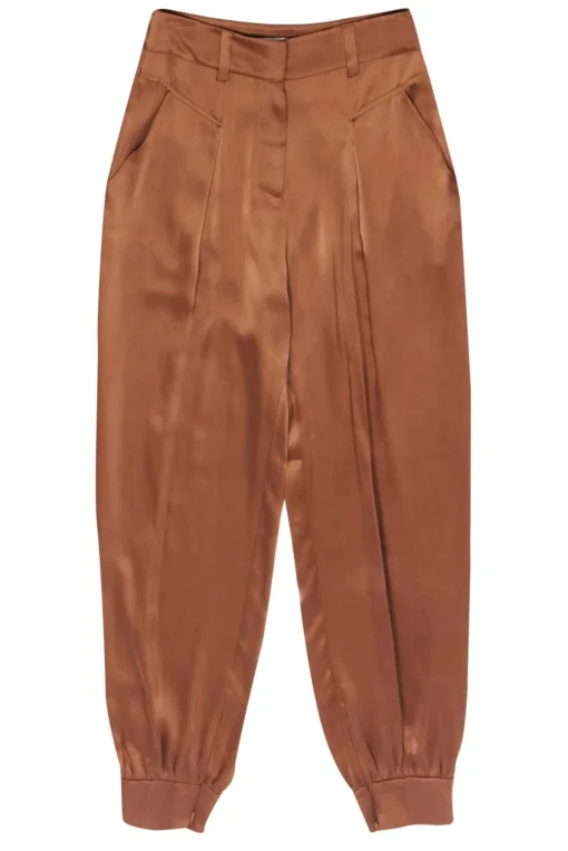 Intermix - Bronze Silk Satin Jogger-Style Pleated Trousers Sz 0