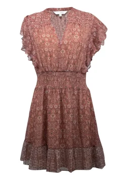 Intermix - Clay Brown & Beige Paisley Print Silk Mini Dress Sz 6