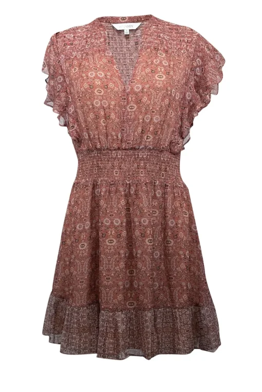 Intermix - Clay Brown & Beige Paisley Print Silk Mini Dress Sz 6