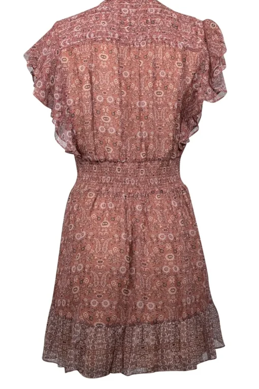 Intermix - Clay Brown & Beige Paisley Print Silk Mini Dress Sz 6