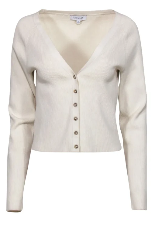 Intermix - Cream Ribbed Button-Up Cardigan Sz XL
