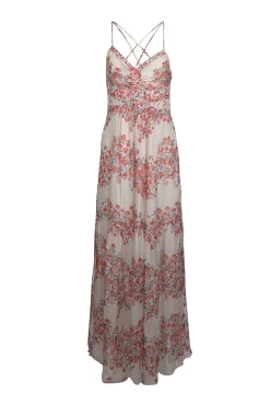 Intermix - Cream w/ Red Floral Print Silk Maxi Dress Sz 4