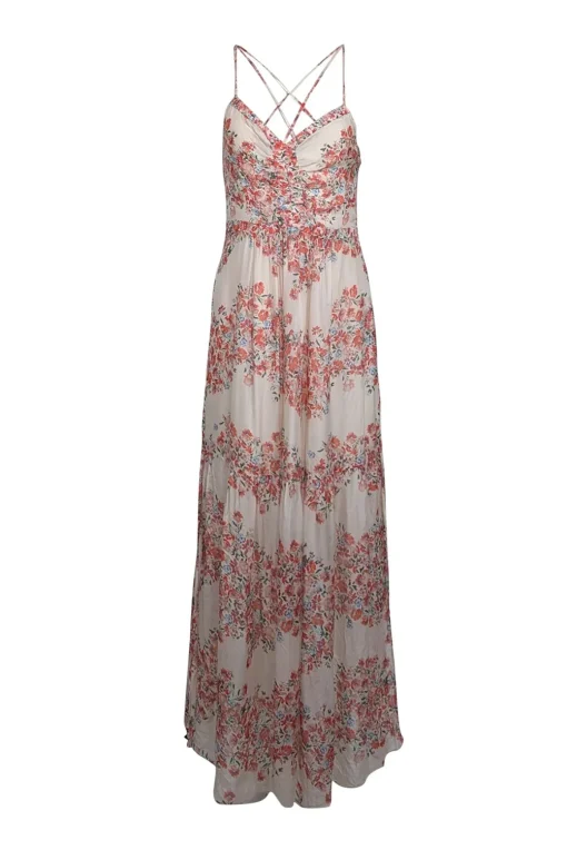 Intermix - Cream w/ Red Floral Print Silk Maxi Dress Sz 4