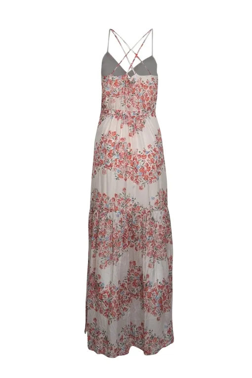 Intermix - Cream w/ Red Floral Print Silk Maxi Dress Sz 4