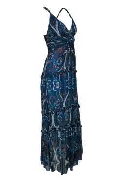 Intermix - Dark Blue Paisley Print Sleeveless Racerback Maxi Dress Sz S