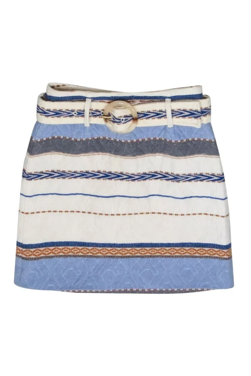 Intermix - Ivory Striped Quilted Mini Skirt w/ Removable Belt Sz 2