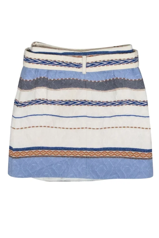 Intermix - Ivory Striped Quilted Mini Skirt w/ Removable Belt Sz 2