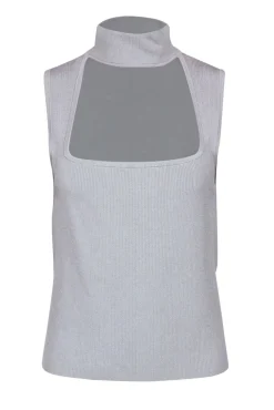 Intermix - Light Blue Sparkly Ribbed Sleeveless Mock Neck Sweater w/ Cutout Sz XL