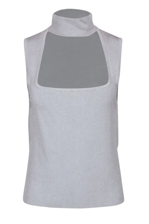 Intermix - Light Blue Sparkly Ribbed Sleeveless Mock Neck Sweater w/ Cutout Sz XL