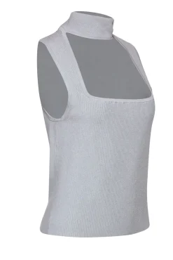 Intermix - Light Blue Sparkly Ribbed Sleeveless Mock Neck Sweater w/ Cutout Sz XL