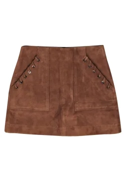 Intermix - Light Brown Goat Suede Whipstitch Mini Skirt Sz 6