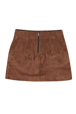 Intermix - Light Brown Goat Suede Whipstitch Mini Skirt Sz 6
