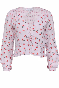 Intermix - Light Pink w/ Red Cherry Print Long Sleeve Top Sz XS