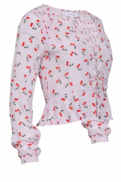 Intermix - Light Pink w/ Red Cherry Print Long Sleeve Top Sz XS
